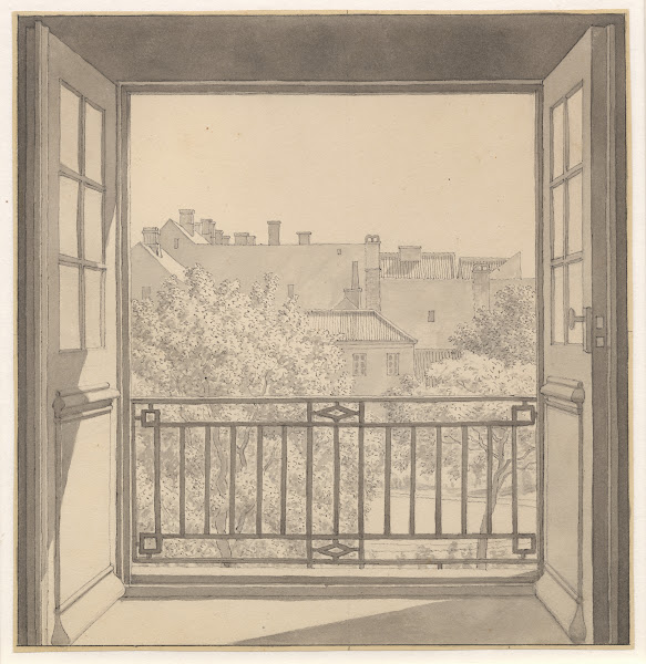 Udsigt fra Kuppelsalen på Charlottenborg over botanisk have 1845