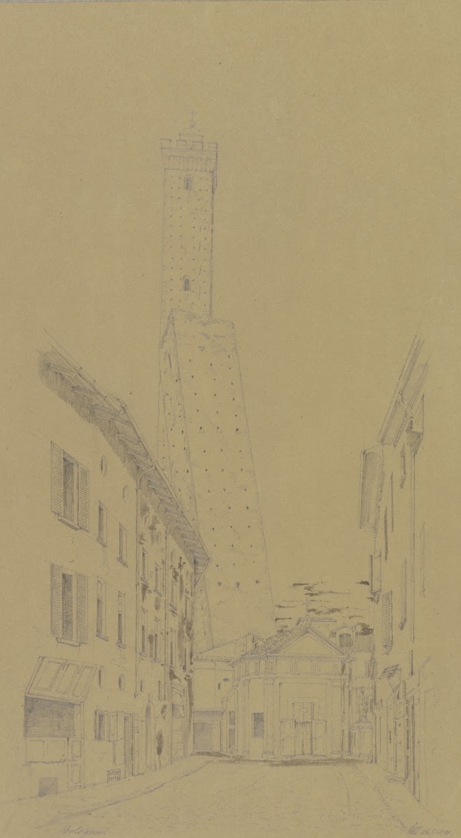 Die Torre Garisenda und Asinelli in Bologna 1851