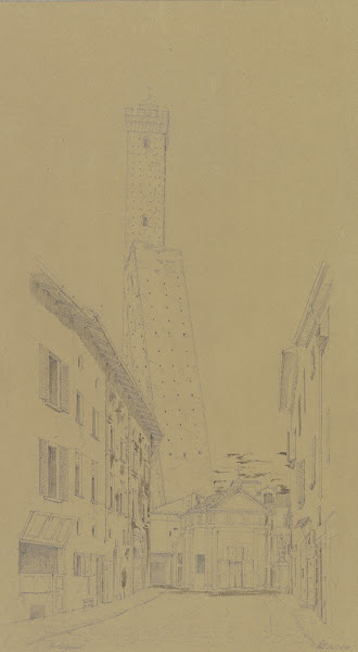 Die Torre Garisenda und Asinelli in Bologna 1851