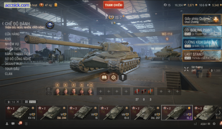 Acc WoT có 19 tank với 3 tank 10 – IS-7, Type 5 Heavy, T62a,...