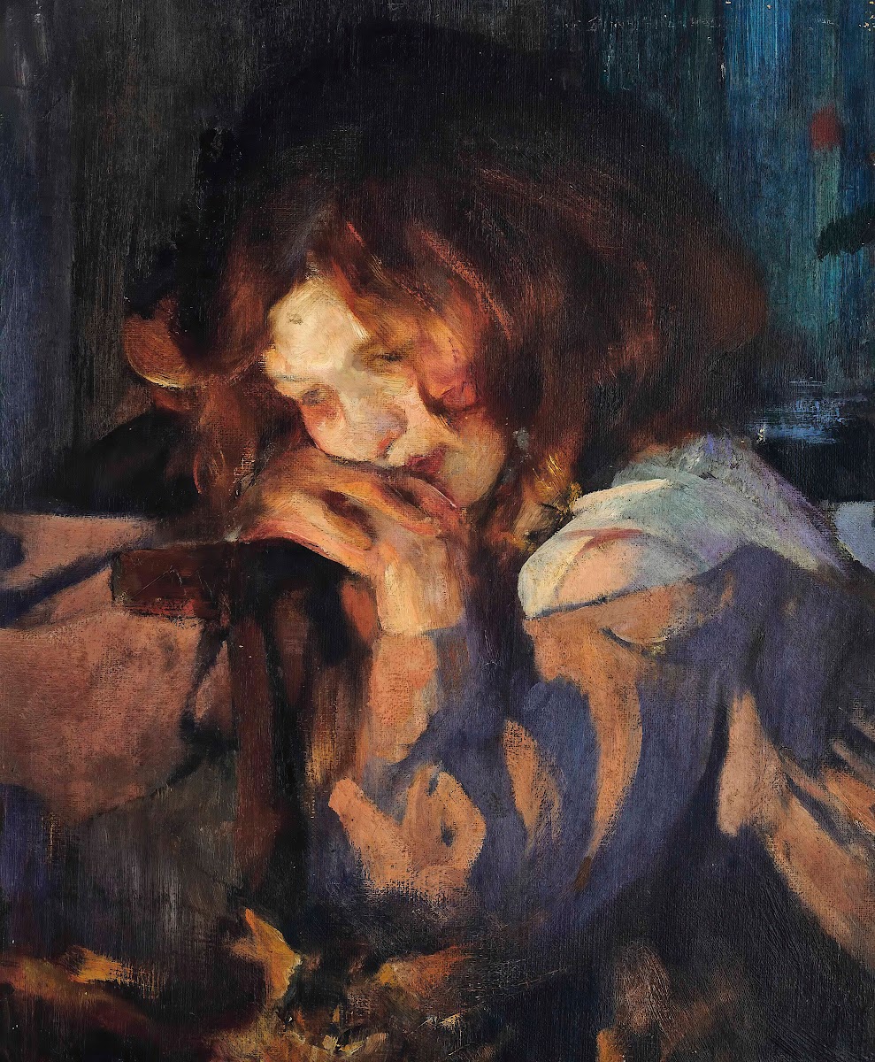 Kitty by firelight c 1897