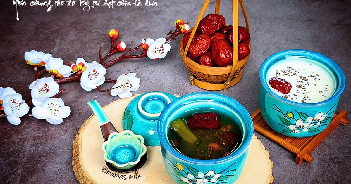 Yến chưng sữa tươi chia táo đỏ lá dứa