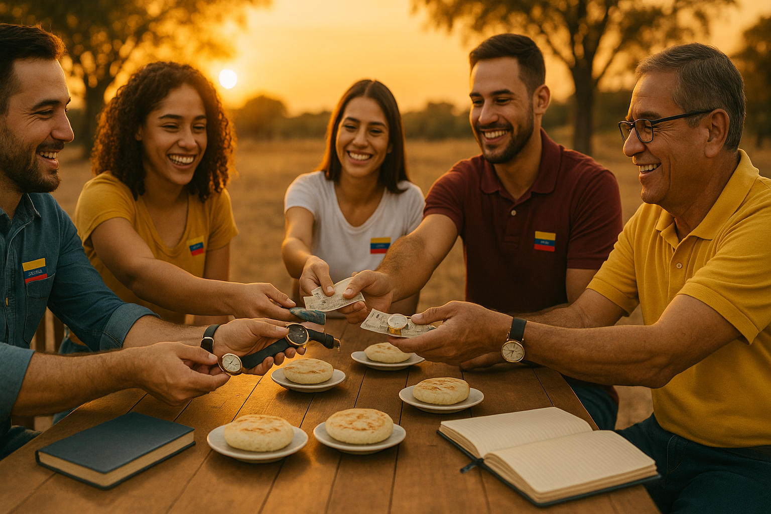 Venezolanos de distintas edades y oficios compartiendo tiempo y habilidades en una mesa comunitaria.