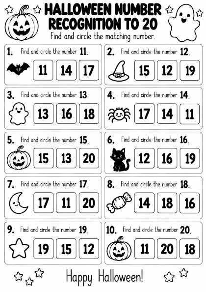Halloween Number Recognition to 20