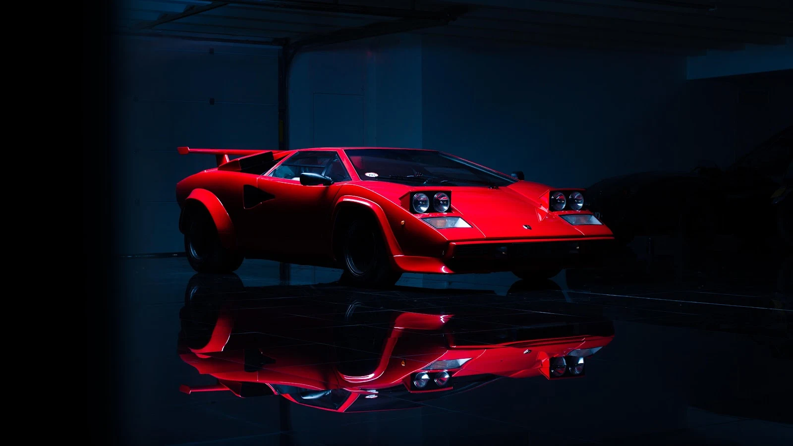 Classic Red Lamborghini Countach Garage Shot - Automotive Photography 5K Wallpaper (5120x2880)