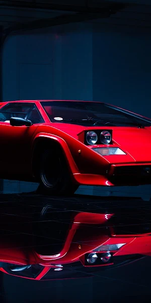 Classic Red Lamborghini Countach Garage Shot 5K Wallpaper Background