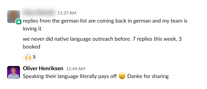 Client message in Slack