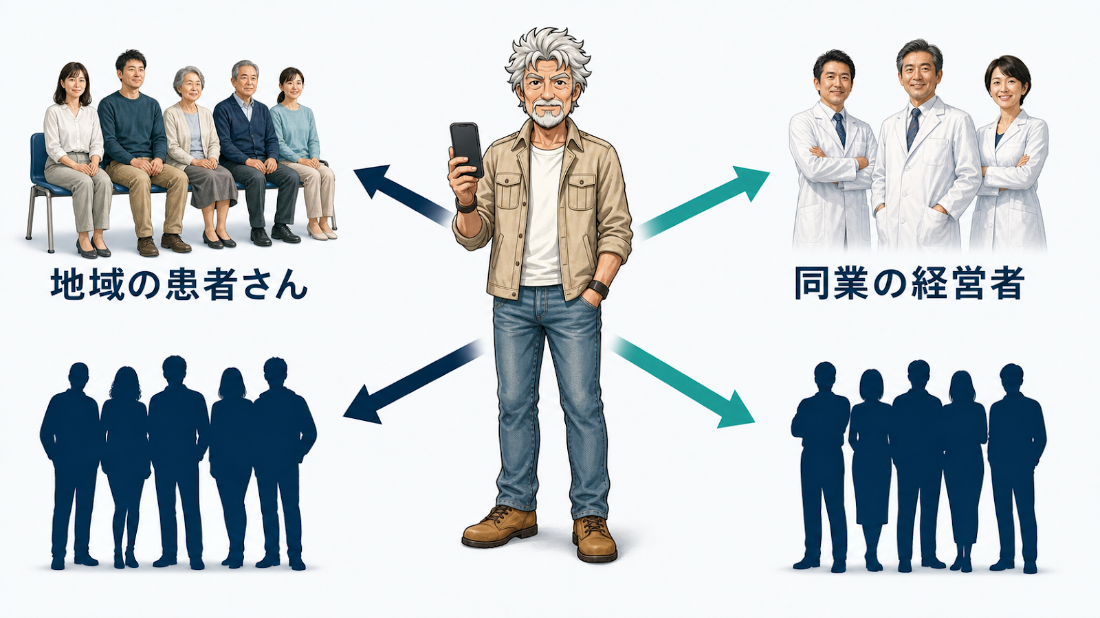 相手ごとにアカウントを分けて届けている図
