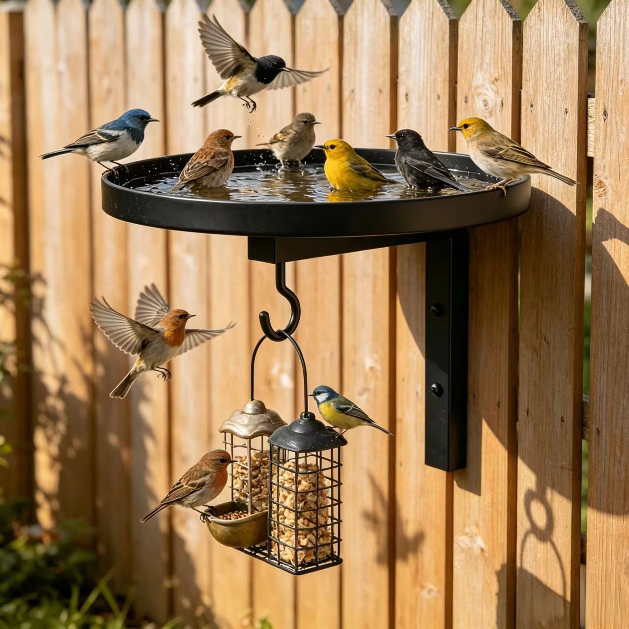 Wandmontierte Vogeltränke aus Metall mit Haken