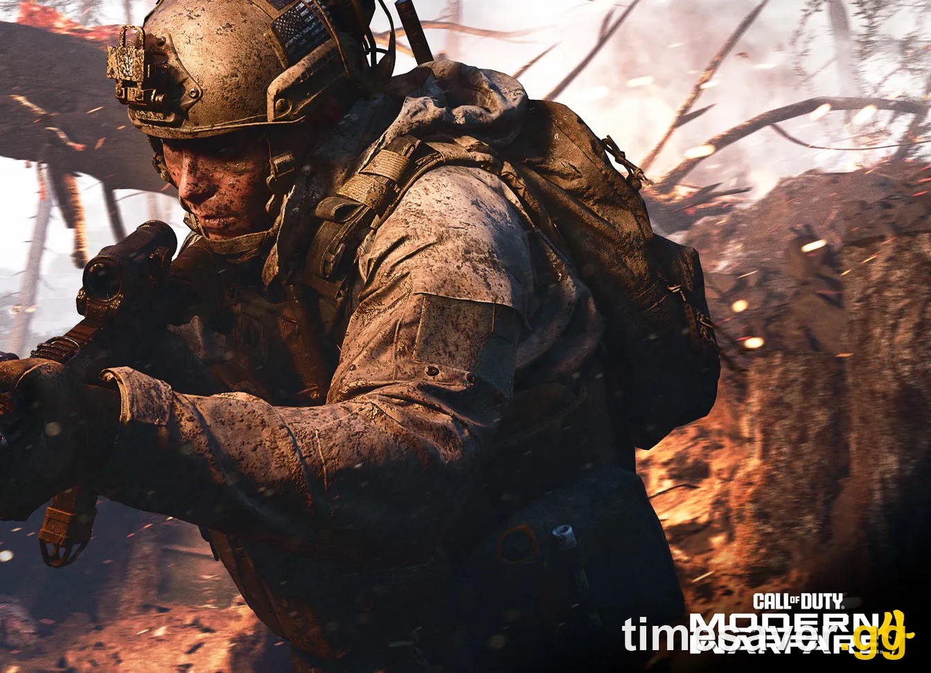 Modern Warfare 4 Operator pushing through an intense battlefield firefight