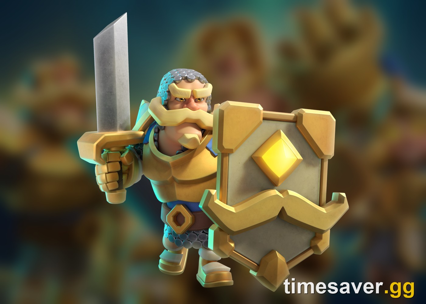 Official Hero Knight render with his golden mustache shield