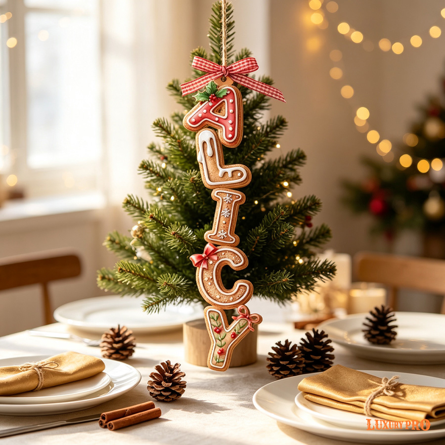 Gingerbread Letter Double-Layer Wooden Pendant