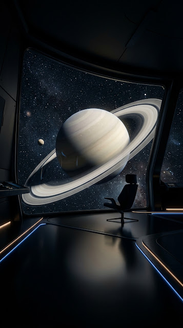 Sci-Fi Room Overlooking Saturn Planet Wallpaper - Free mobile Wallpaper