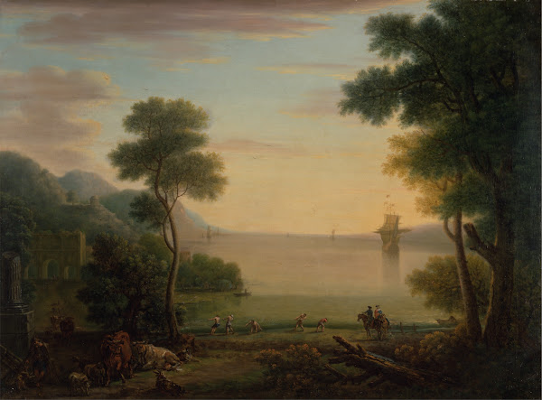 Classical Landscape with Figures and Animals Sunset 1754