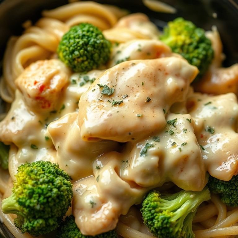 Slow Cooker Chicken Alfredo with Broccoli Recipe – Easy Creamy Weeknight Dinner finished