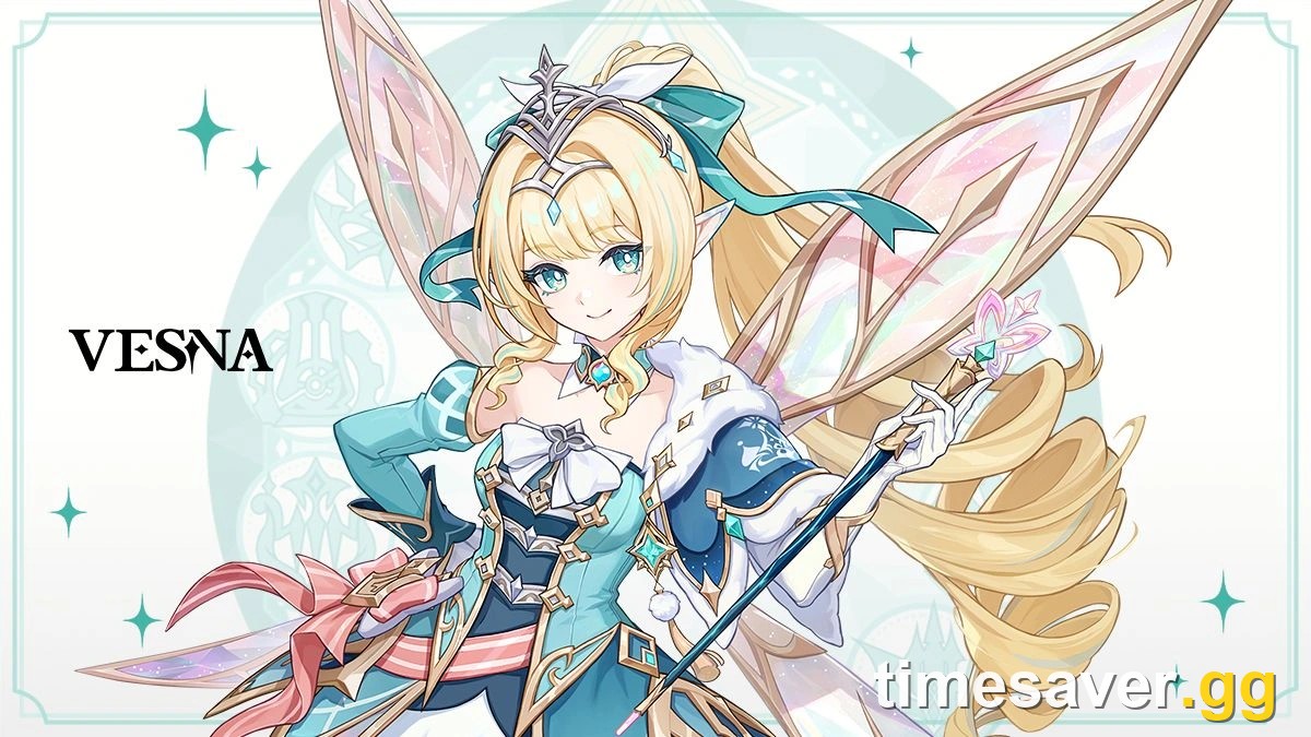 Official Genshin Impact character art of Vesna holding a slender ornate rod