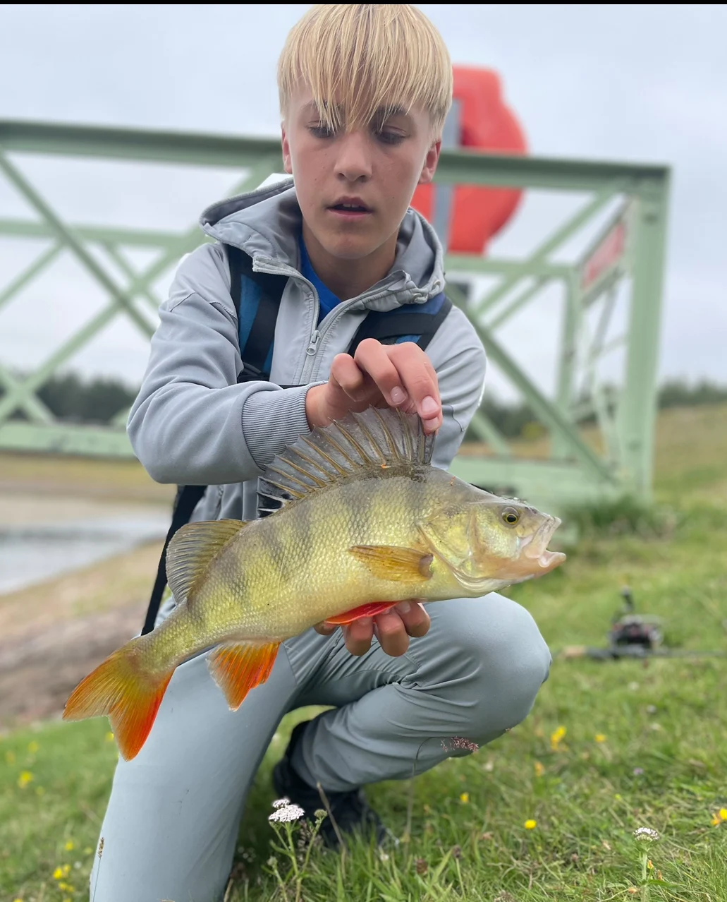Jakub Rdzanek with a Perch caught on a lure in the Pentlands