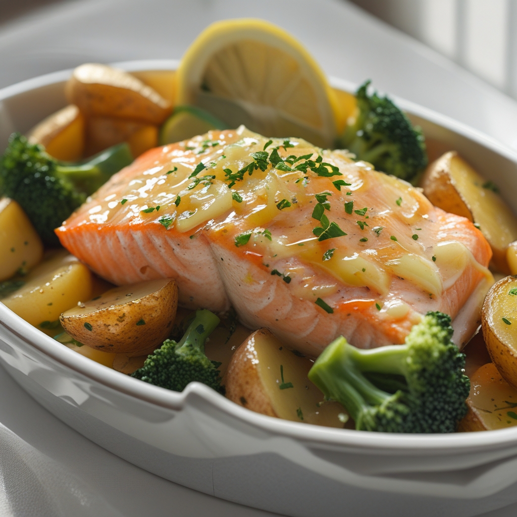 Lemon Butter Salmon with Crispy Potatoes and Broccoli - Easy Homemade Dinner