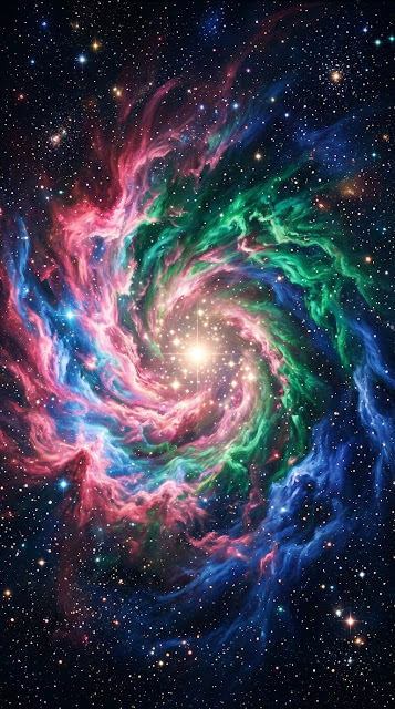 Surreal Space Nebula with Swirling Pink, Green, and Cobalt Clouds - Free mobile Wallpaper