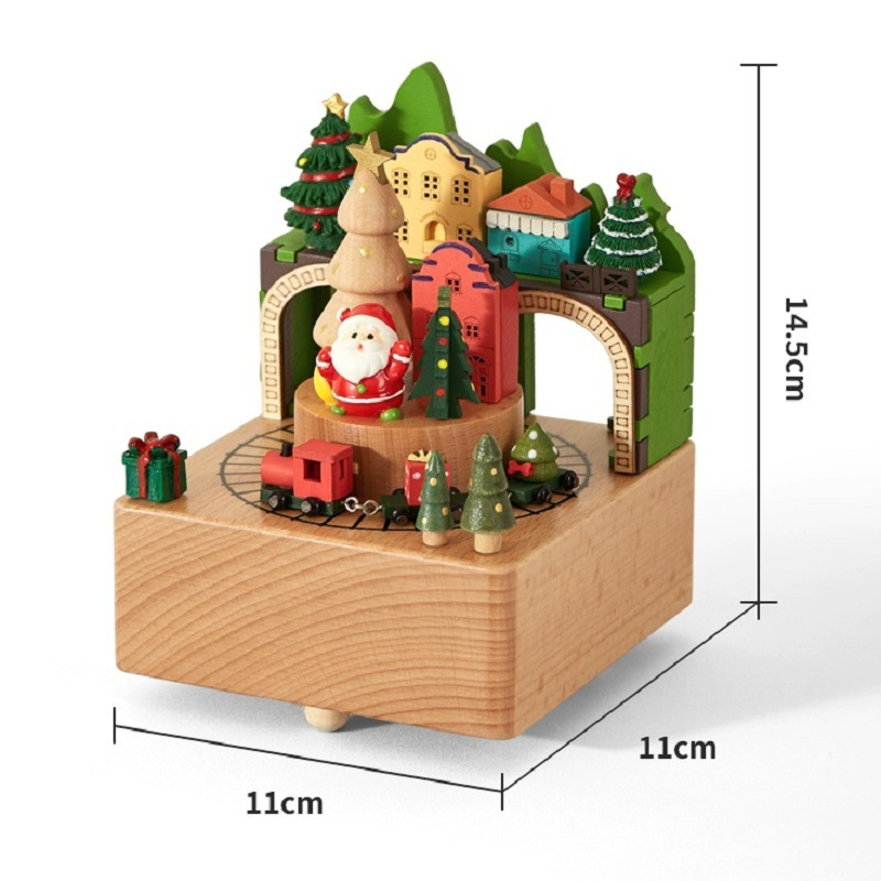 Decorative Christmas Music Box Made of Wood