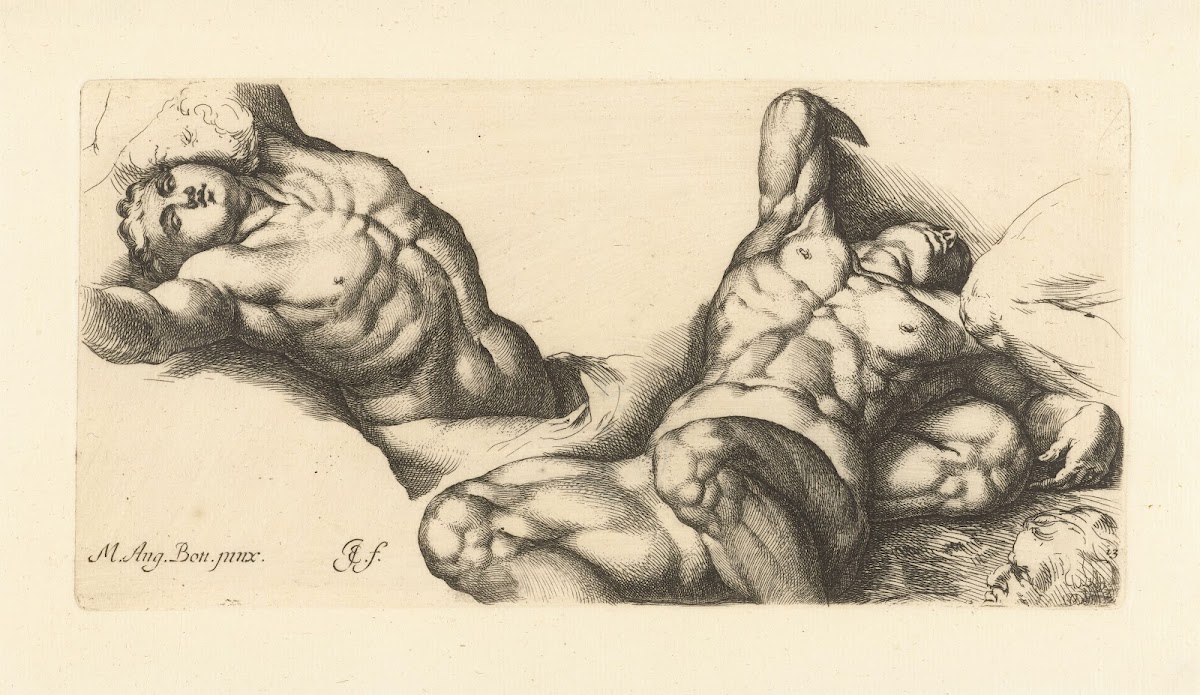 Two nude men lying on their backs 1666 1671