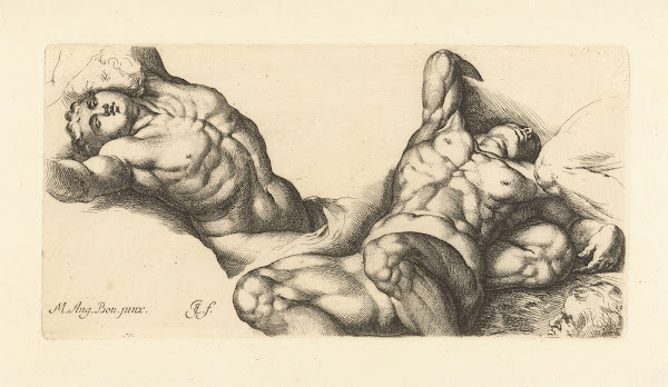 Two nude men lying on their backs 1666 1671