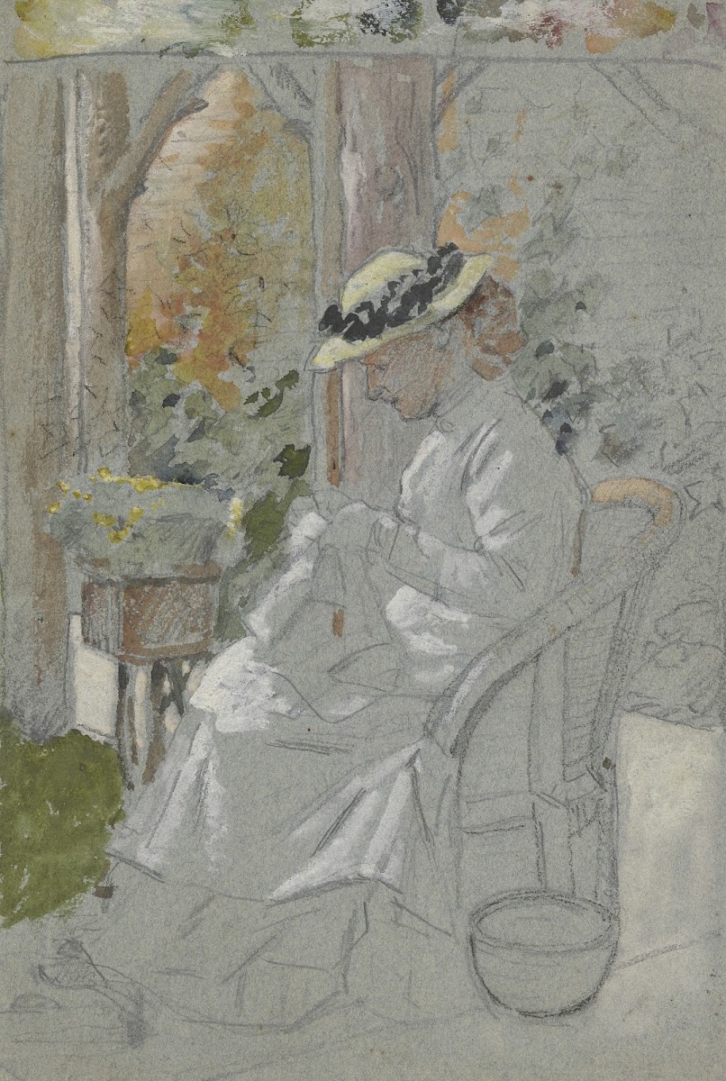 Luise Scholderer auf der Veranda