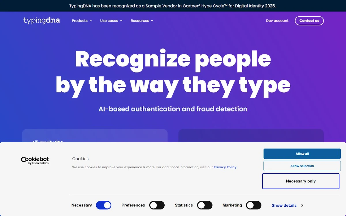 Captura de TypingDNA Authenticator