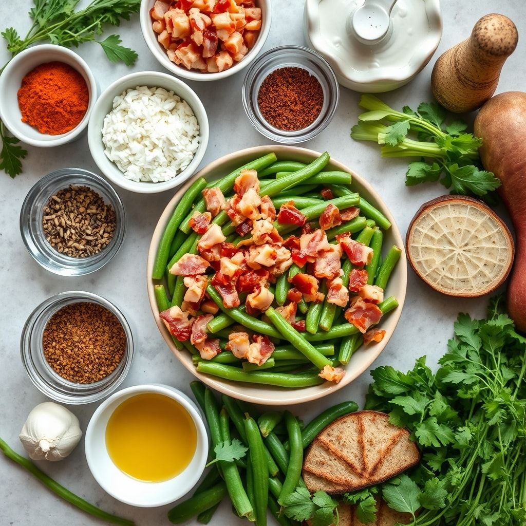 Ingredients for Bacon Loaded Green Bean Casserole - Easy Homemade Comfort Side Dish