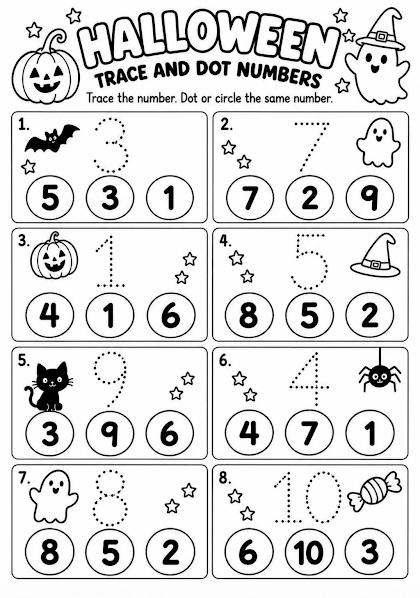 Halloween Trace and Dot Numbers