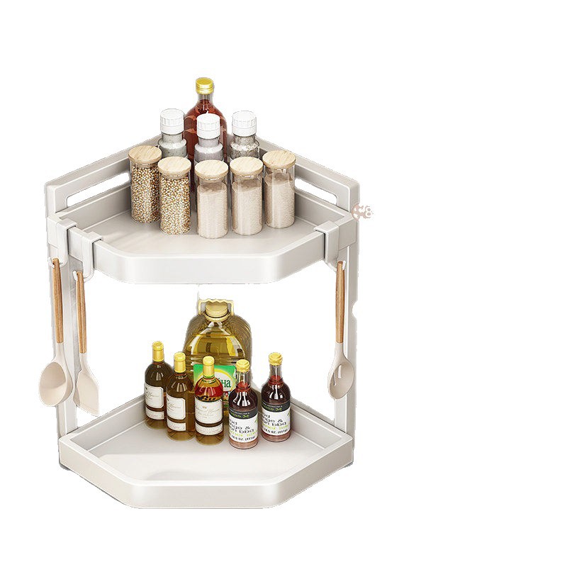 Triangular corner shelf for kitchen counter, multi-tiered