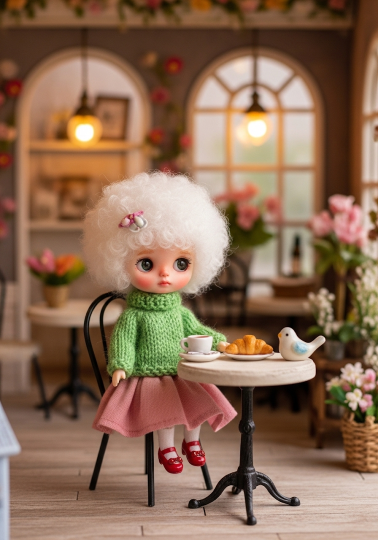 Cute Doll Cafe: Croissant & Coffee Delight