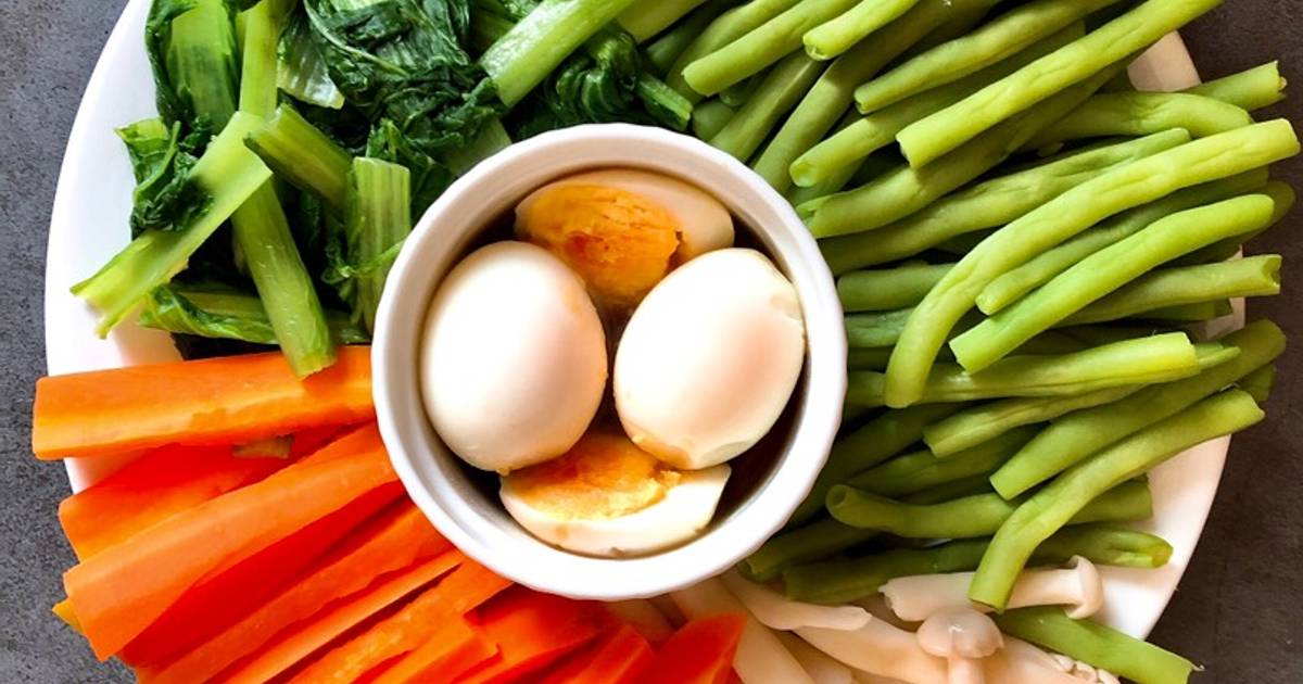 Rau Củ Luộc Chấm Nước Mắm Dằm Trứng Lòng Đào