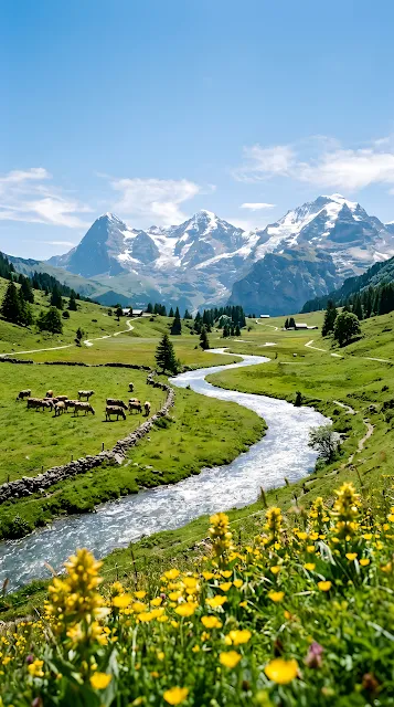 Vergent Alpine Valley with Winding River
