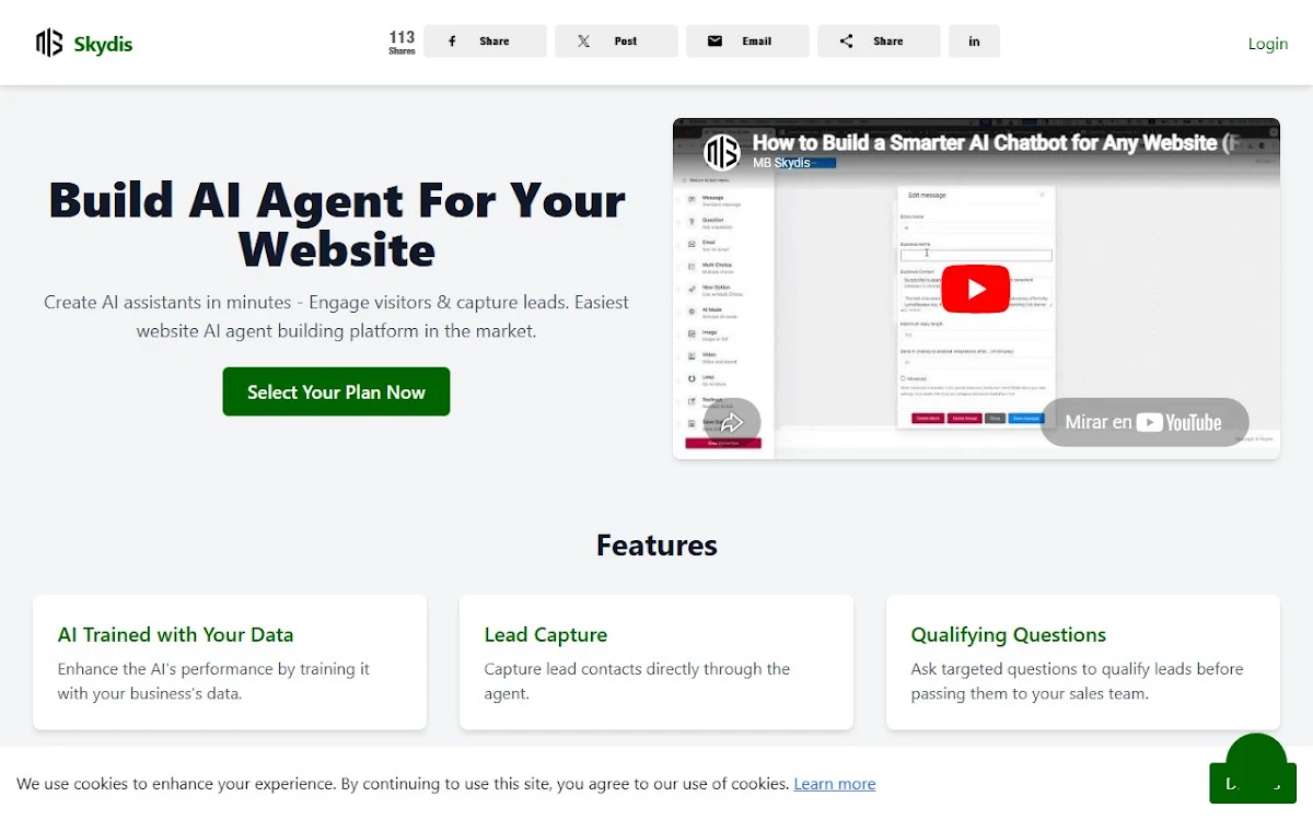 Captura de Skydis - AI Chatbot Builder for Websites