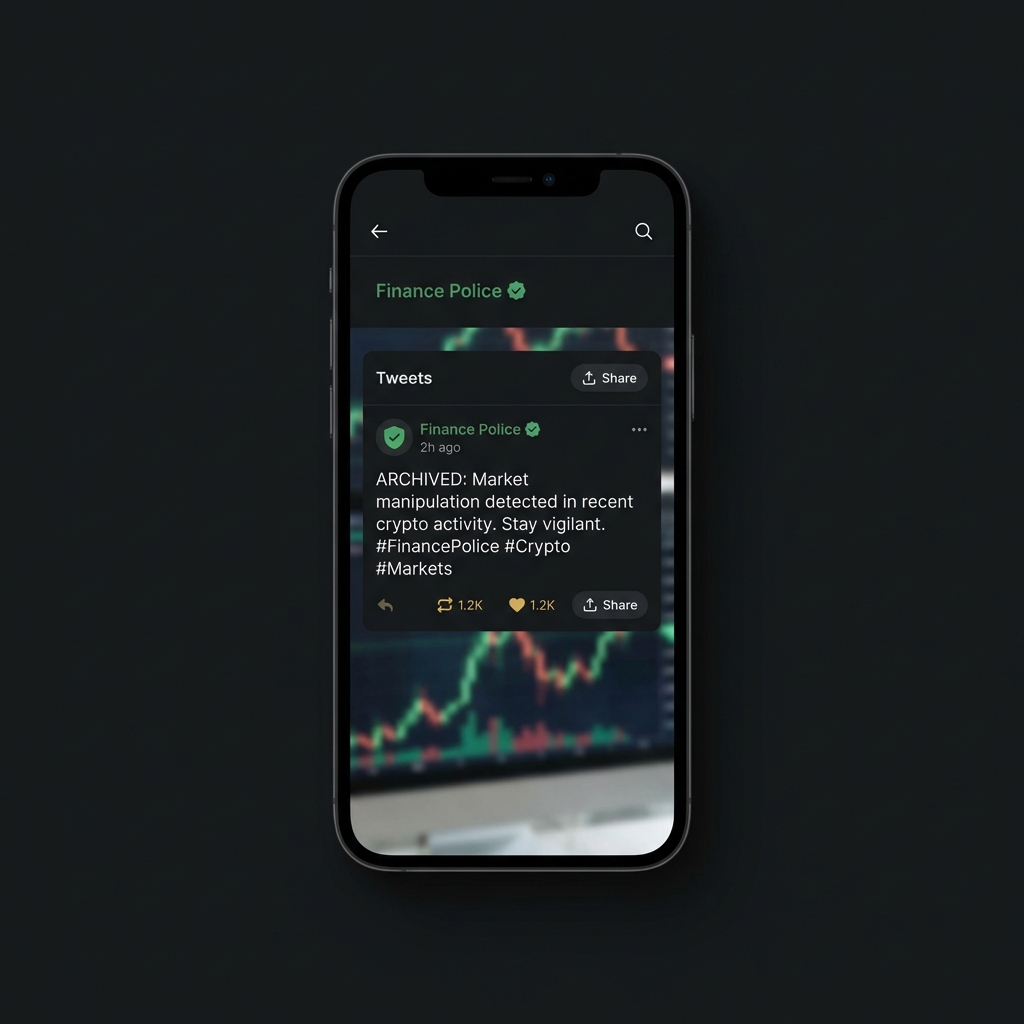Close up smartphone displaying an archived tweet with blurred stock charts in the background indicating markets cryptocurrency trends