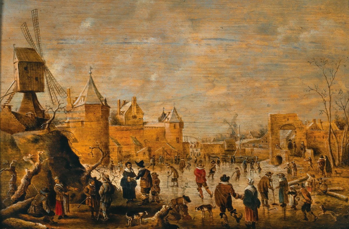 Skaters On A Frozen Canal With Fortifications Beyond