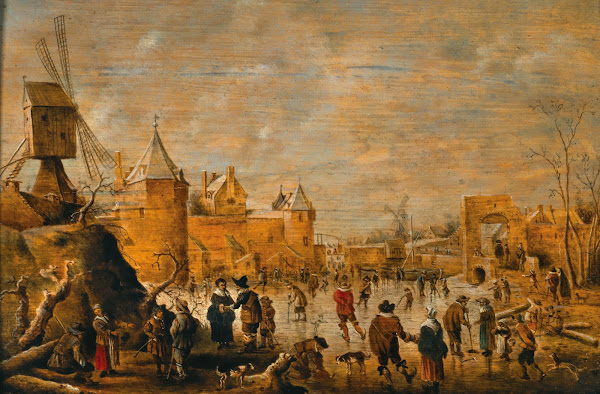 Skaters On A Frozen Canal With Fortifications Beyond