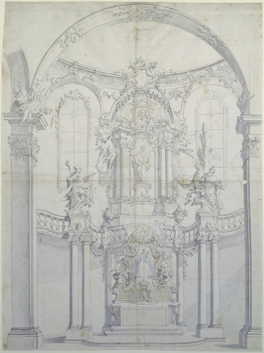 Altarentwurf hinter Säulenbogen Hochaltar in Andechs ca 1751