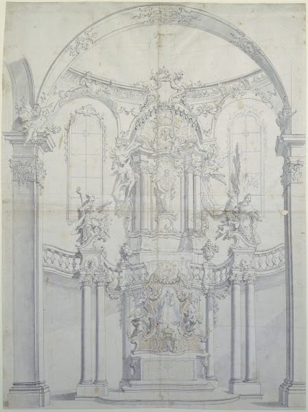 Altarentwurf hinter Säulenbogen Hochaltar in Andechs ca 1751