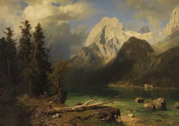 Gebirgssee mit Gebirgsmassiv im Hintergrund 1873