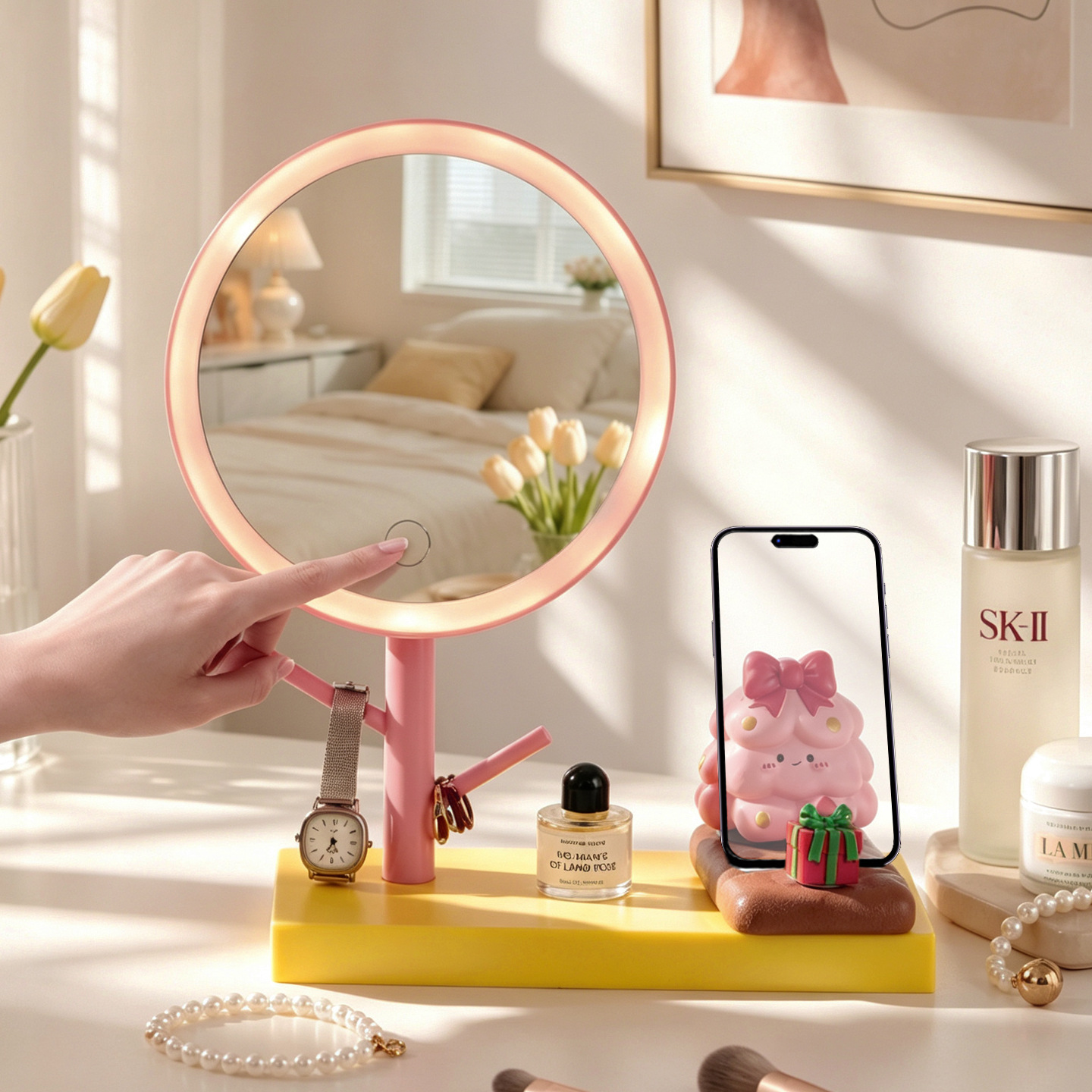 LED Makeup Mirror with Smartphone Stand