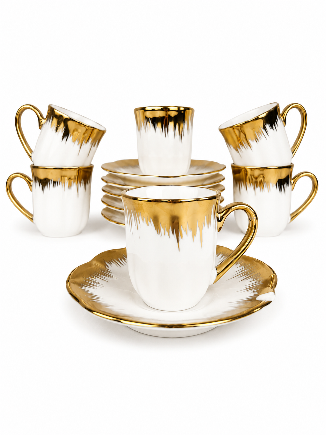 Set De Pocillos Con Plato De 100Ml Borde Dorado X 6 - 4.2 Pulgadas
