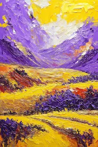 Vibrant Purple and Yellow Impressionist Landscape