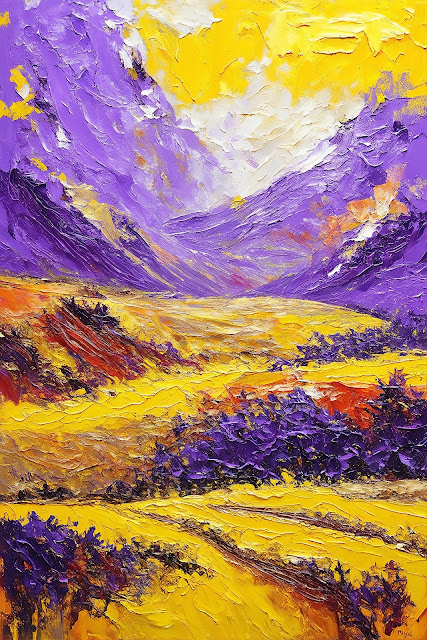 Vibrant Purple and Yellow Impressionist Landscape - Free mobile Wallpaper