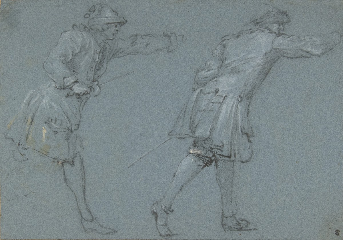 Study of Two Soldiers Swordfighting 17th century