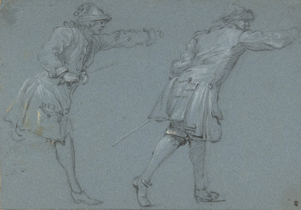 Study of Two Soldiers Swordfighting 17th century