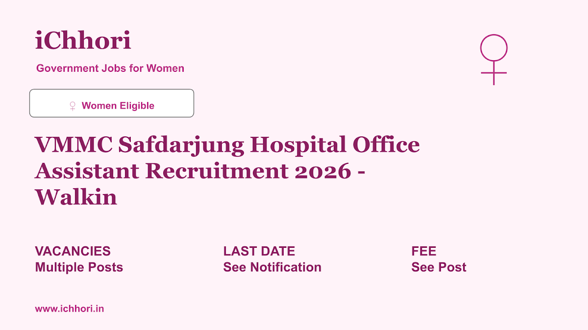 VMMC Safdarjung Hospital Office Assistant Recruitment 2026 - Walkin - iChhori