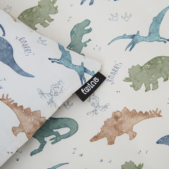 Children's changeable bedding set 4 el Twins Satin Limited Dinosaurs grey