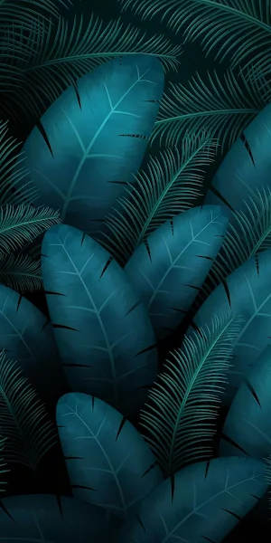 Tropical, Leaves, Foliage, Teal 5K Wallpaper Background